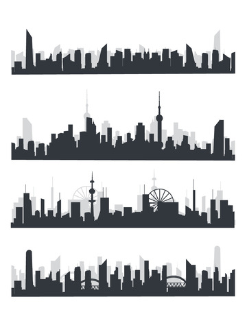 城市剪影地标建筑高楼大厦楼房高楼装饰背景