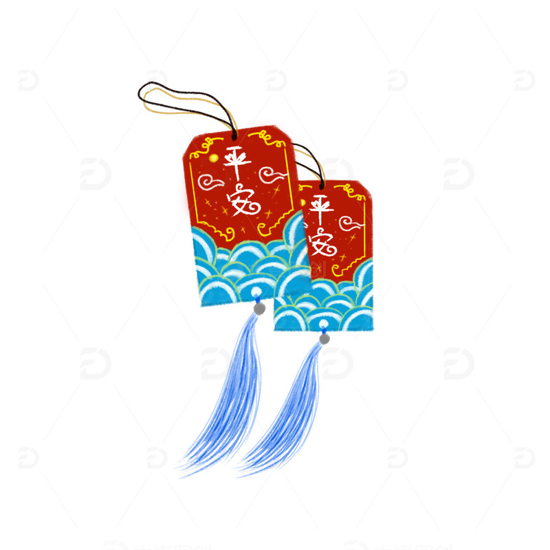 红色蓝色手绘平安符