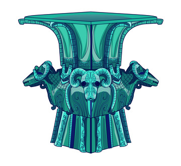 蓝色文物四羊方尊矢量插画