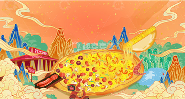 源文件下载【趣麦麦图】橙色矢量插画食物披萨送外卖