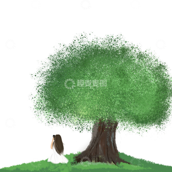 源文件下载【趣麦麦图】绿色小清新夏日树荫乘凉女生夏至手绘图