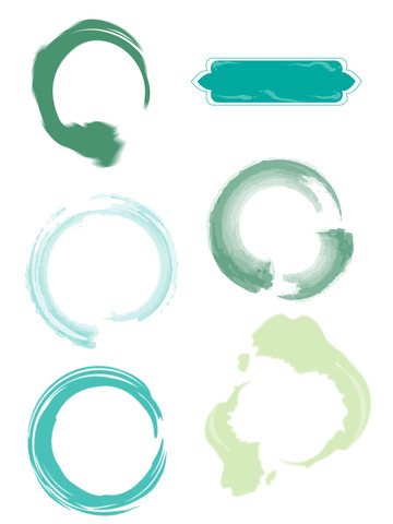 简约绿色手绘水墨圆边框素材