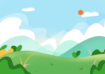 绿色小清新夏日踏青手绘风景图