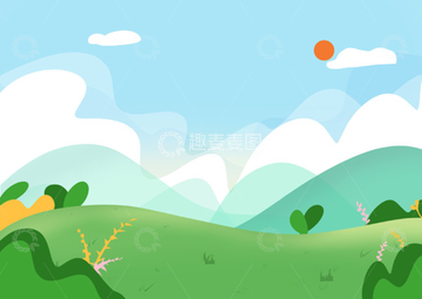 源文件下载【趣麦麦图】-绿色小清新夏日踏青手绘风景图