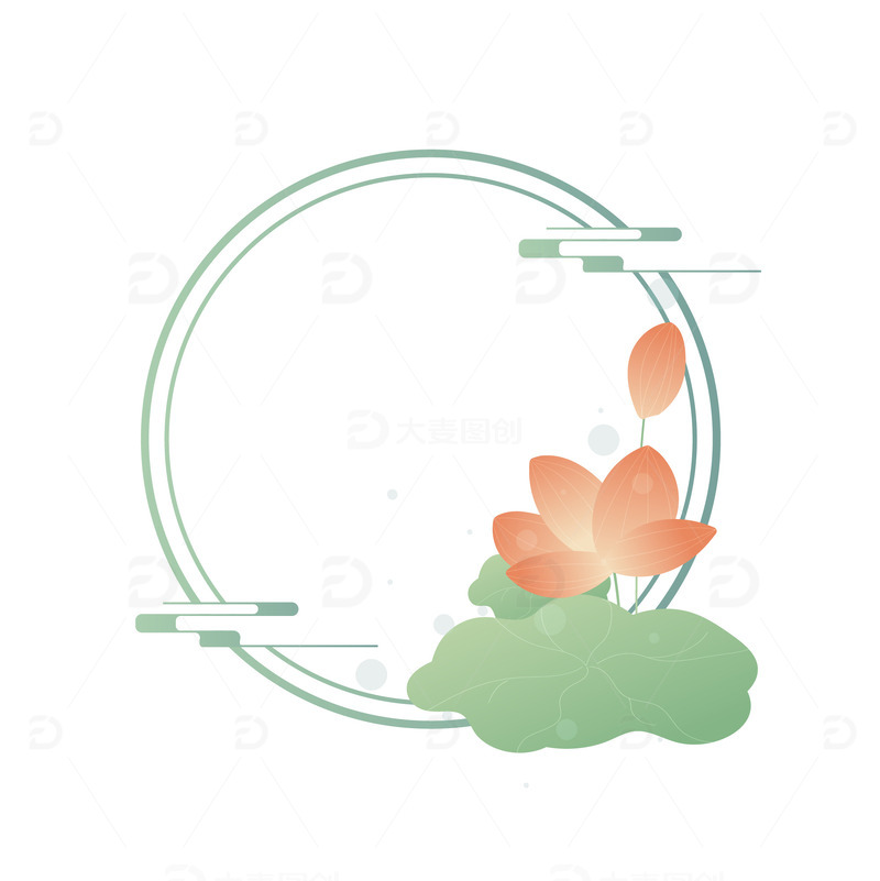 矢量小清新手绘夏至荷花边框装饰元素