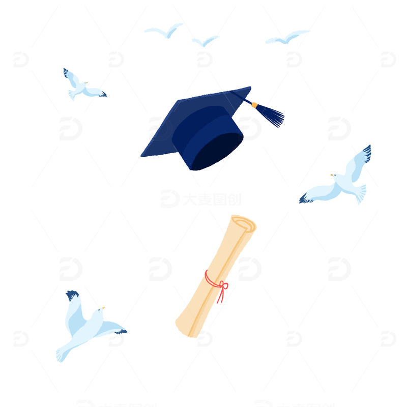 源文件下载【趣麦麦图】博士帽和海鸥毕业季元素