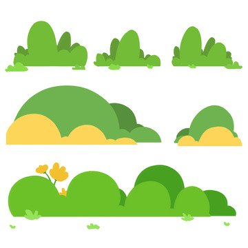 绿色扁平草丛花草手绘图