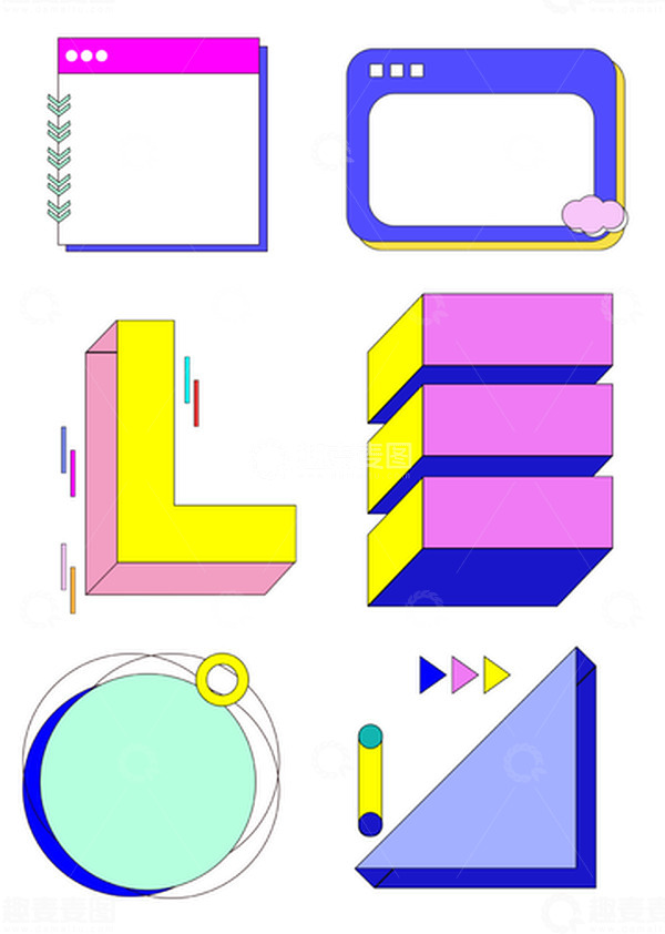 源文件下载【趣麦麦图】彩色孟菲斯边框矢量手绘装饰元素图