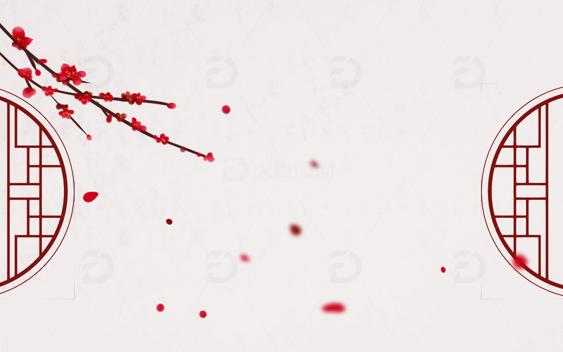 中国风中四手绘梅花边框背景
