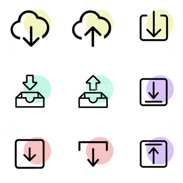 源文件下载【趣麦麦图】清新简约箭头下载图标标签元素