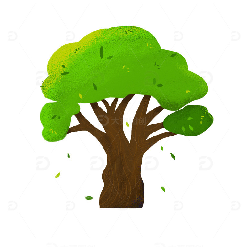 绿色清新 春天 夏天 大树 手绘元素
