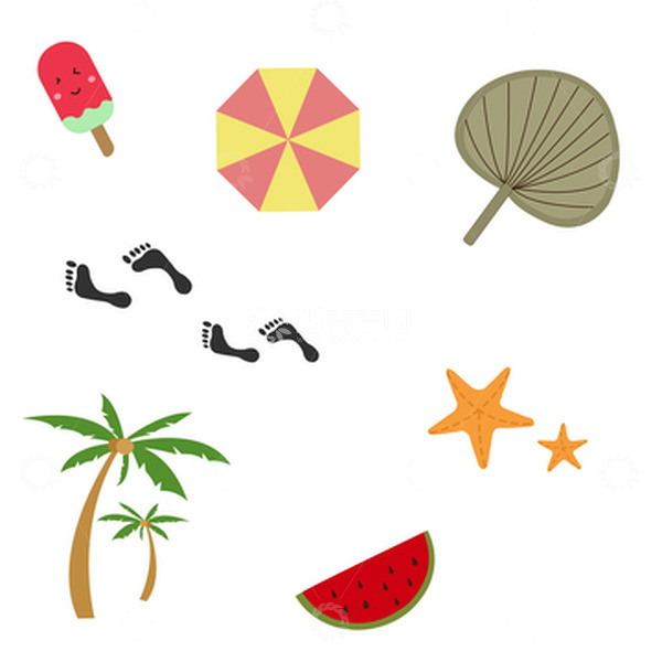 源文件下载【趣麦麦图】小清新扁平夏天海滩元素
