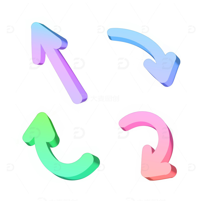 源文件下载【趣麦麦图】炫彩渐变3D手绘卡通箭头元素