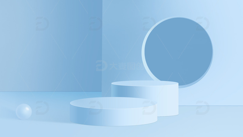 源文件下载【趣麦麦图】蓝色小清新C4D电商背景小场景几何