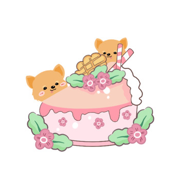 粉色可爱贪吃柯基花花蛋糕手绘图