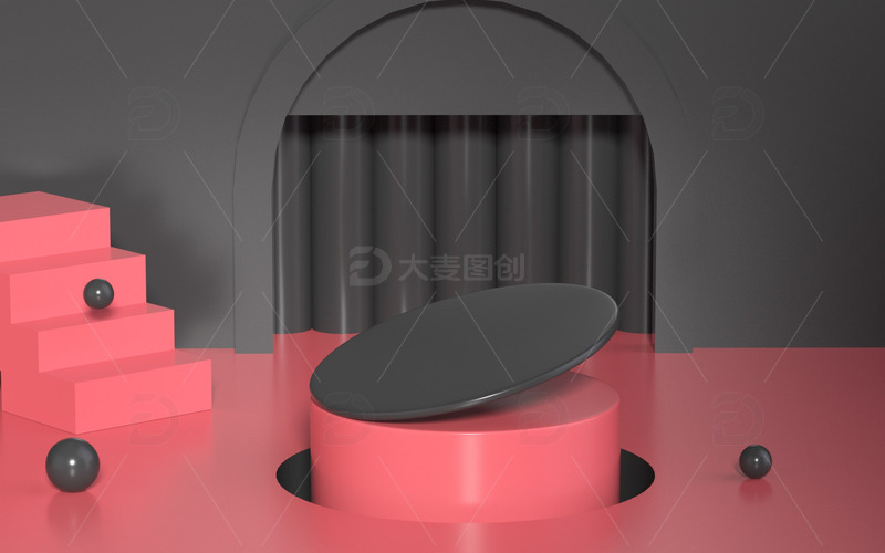 黑红色C4D场景促销海报活动节日背景