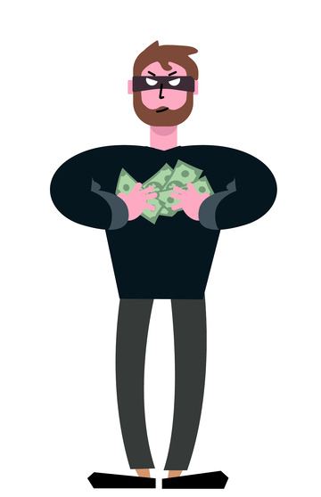 小偷黑客圈钱盗窃手绘矢量图