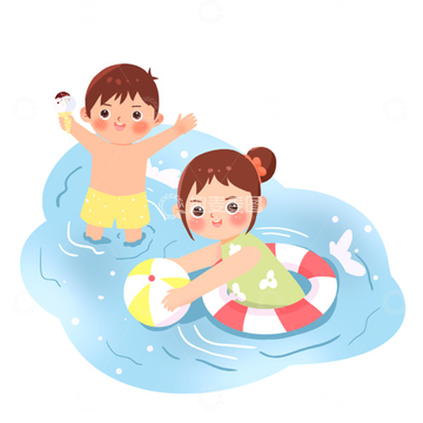 夏季泳池游泳插画