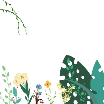 绿色春日油菜花朵小草手绘图