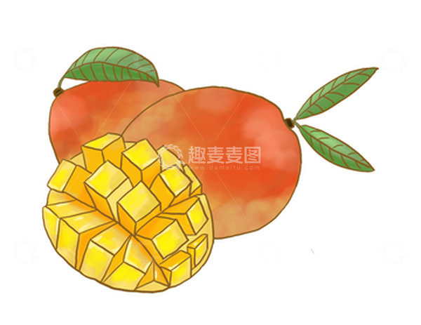 源文件下载【趣麦麦图】黄色红色切开芒果水果手绘