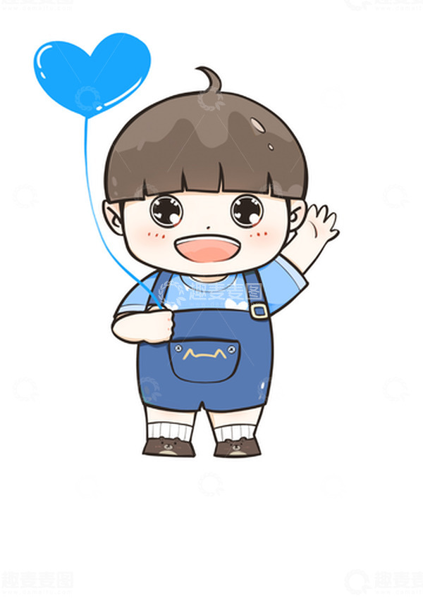 源文件下载【趣麦麦图】蓝色拿爱心气球的背带裤可爱小男孩卡通人物
