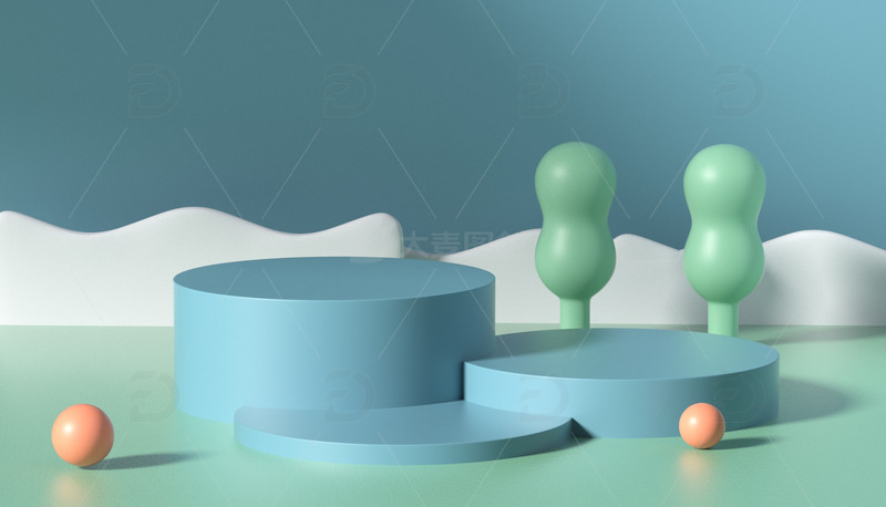 蓝色C4D场景电商背景活动玩具母婴海报