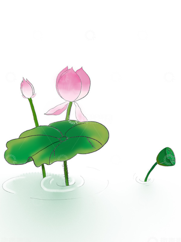 源文件下载【趣麦麦图】绿色粉色小清新夏天荷花莲蓬夏至手绘图