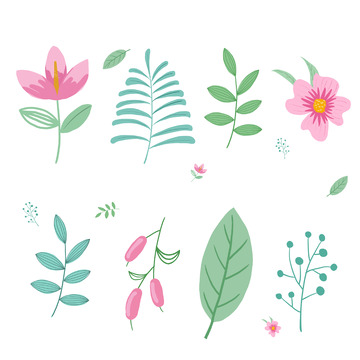 清新手绘植物夏季春季装饰元素