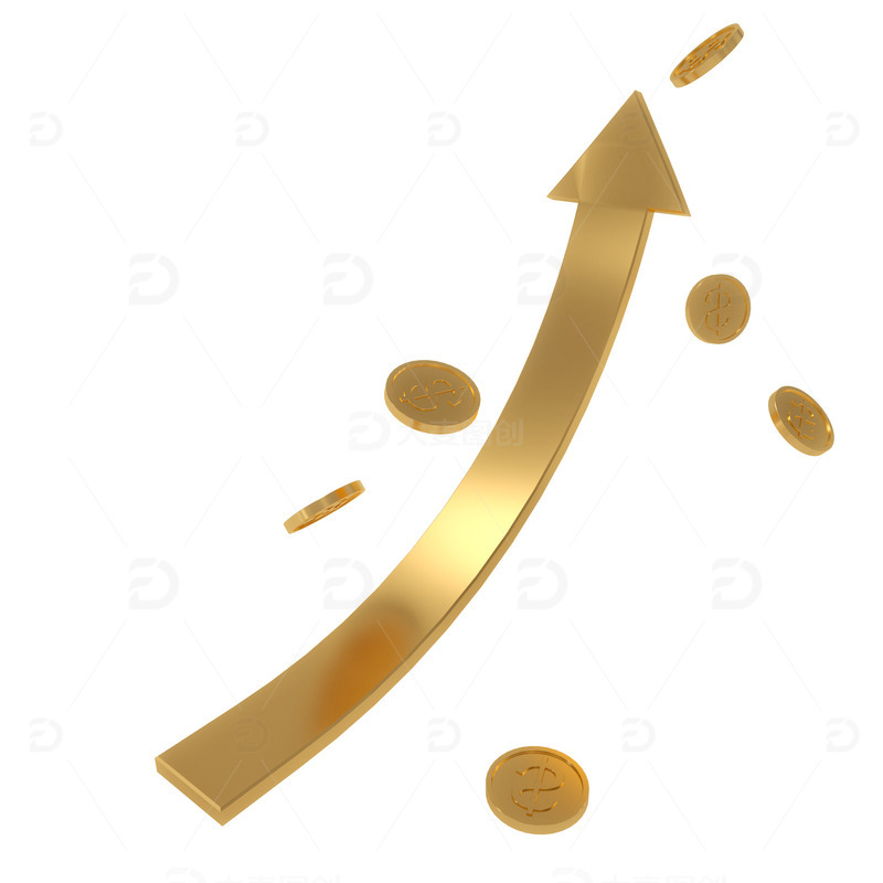 源文件下载【趣麦麦图】金色立体风金属质感箭头 上升箭头