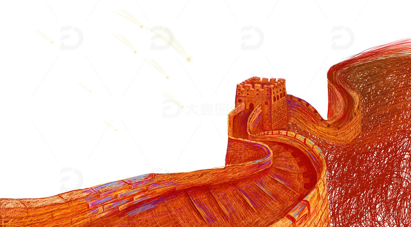 红色线圈插画长城