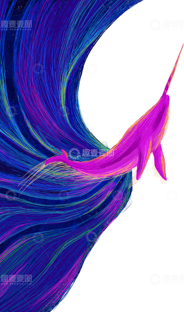 源文件下载【趣麦麦图】紫色线圈插画独角鲸