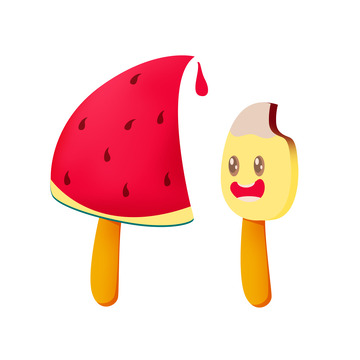 夏日西瓜冰淇淋可爱手绘夏至凉爽