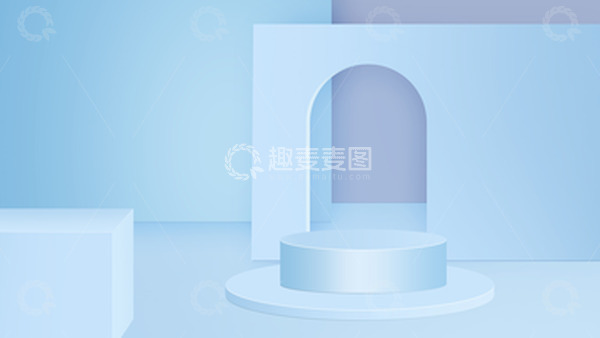 源文件下载【趣麦麦图】蓝色小清新C4D电商背景几何场景