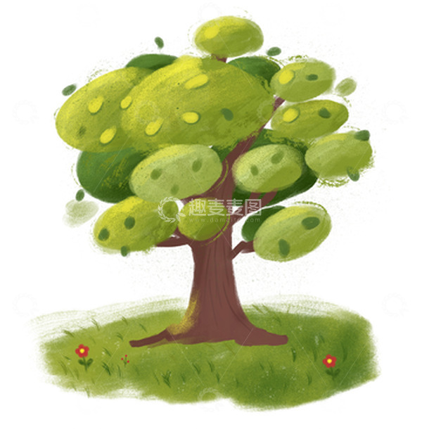 源文件下载【趣麦麦图】手绘卡通绿色大树