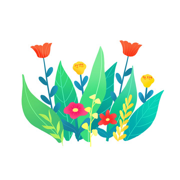 草丛植物和花朵毕业季元素