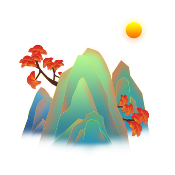 蓝色中国风国潮风国潮山水装饰手绘元素图