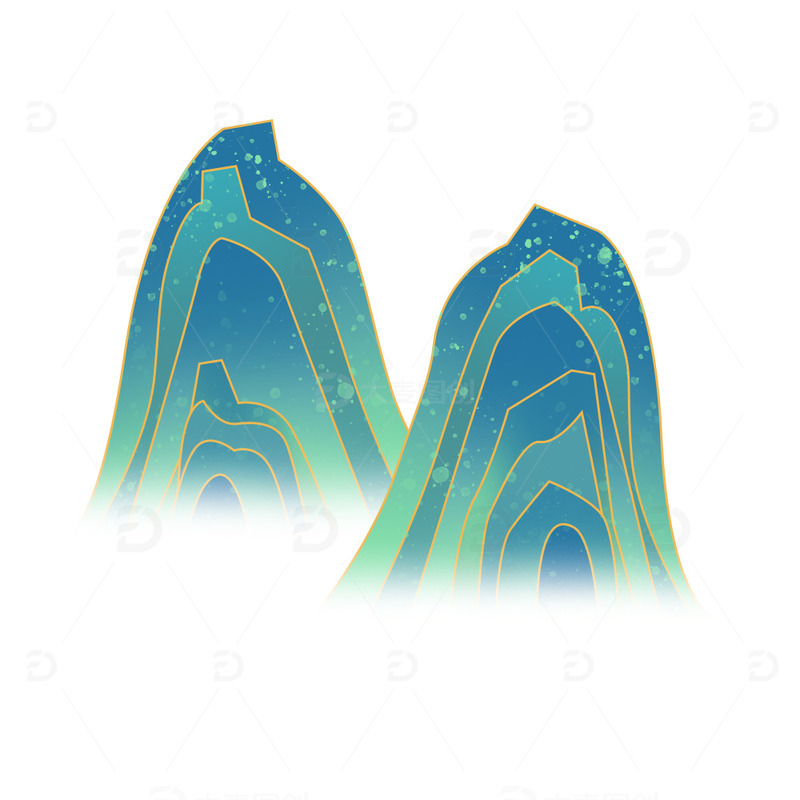 源文件下载【趣麦麦图】蓝色传统国潮中国风山体画手绘