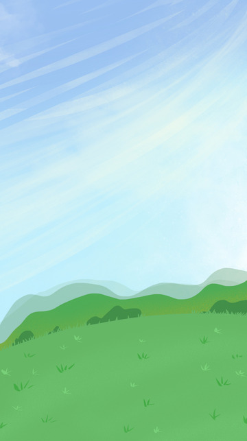 绿色小清新春天风轻云淡草地卡通手绘图