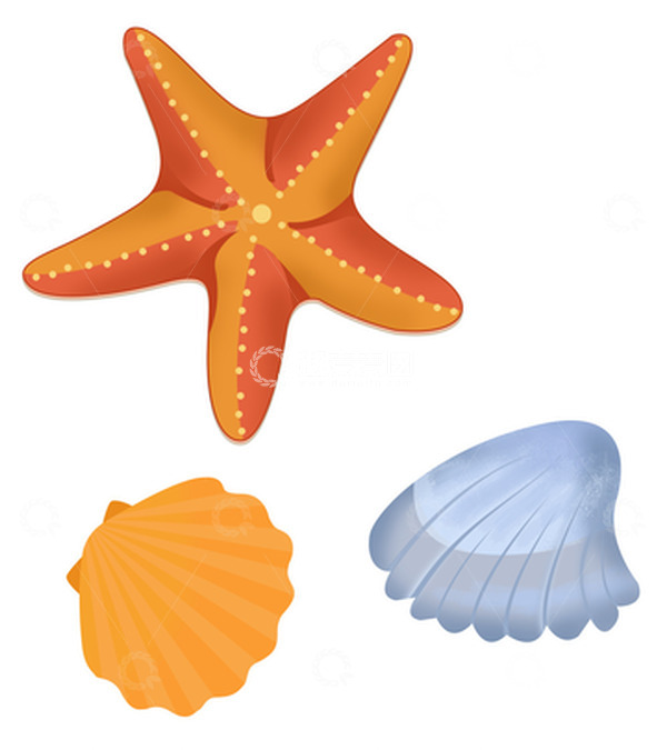 源文件下载【趣麦麦图】海滩贝壳海星卡通元素夏天