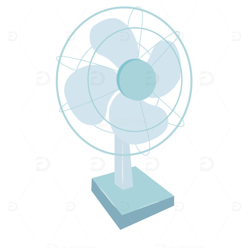 夏日薄荷小清新风扇手绘扁平化元素
