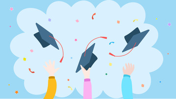 蓝色卡通毕业了扔学士帽矢量插画