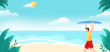 蓝色简约夏日海边