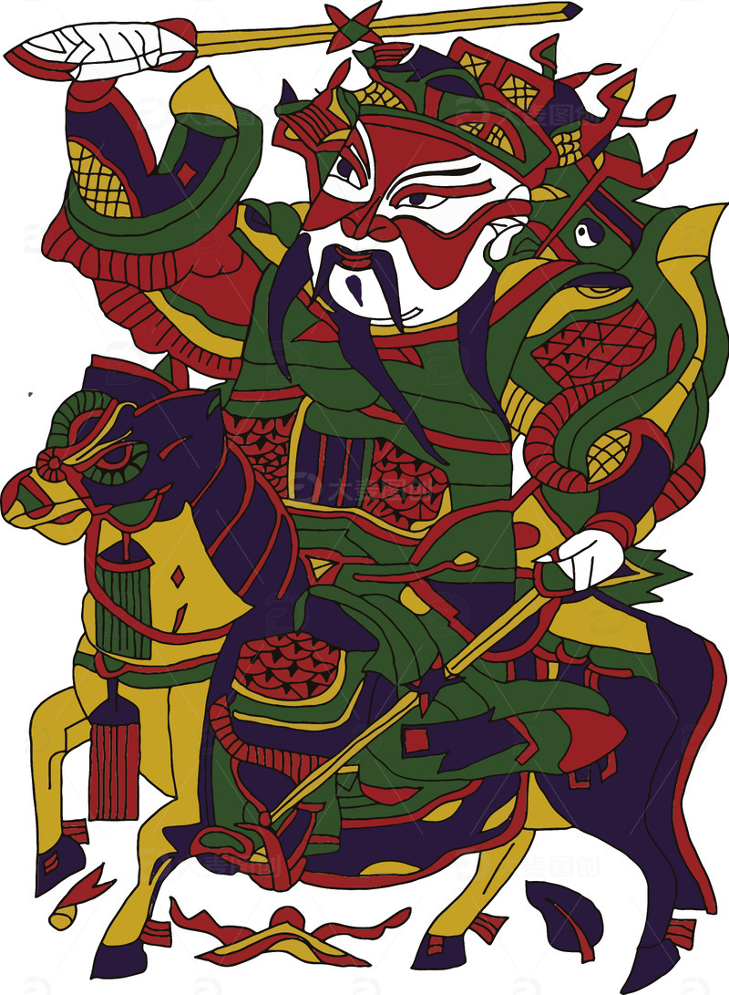 绿色传统朱仙镇木版年画手绘