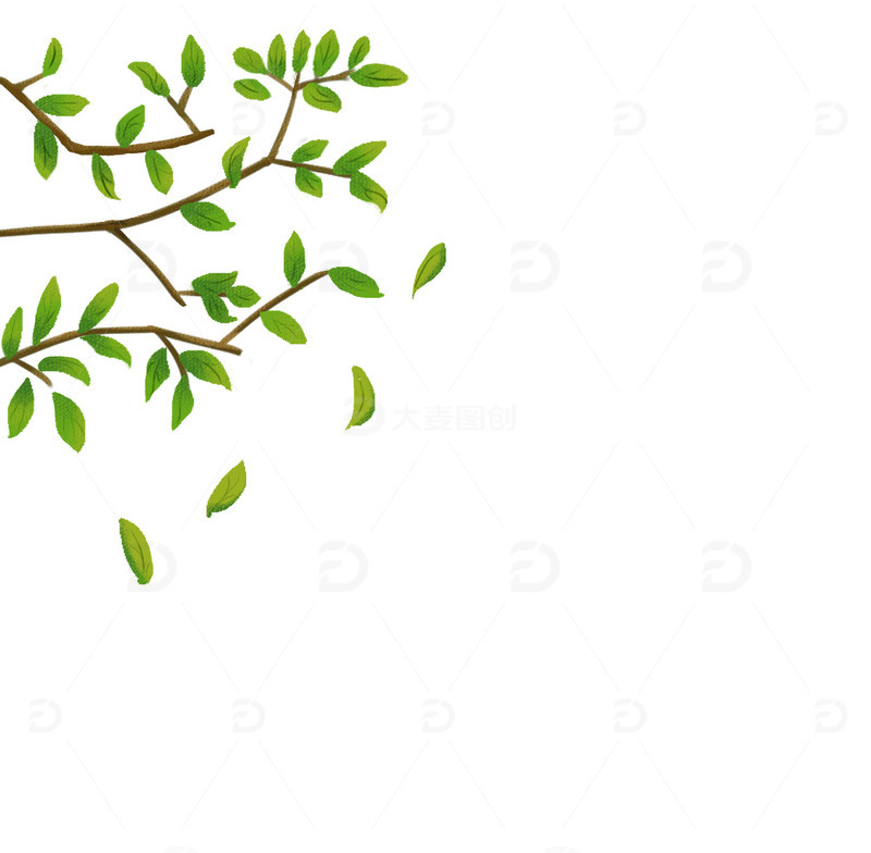 源文件下载【趣麦麦图】绿色手绘树枝树叶夏天夏至落叶叶子植物元素