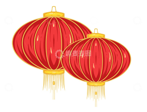 源文件下载【趣麦麦图】红色喜庆春节国潮灯笼手绘插画