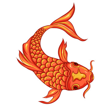 红色好运喜庆春节锦鲤鲤鱼国潮手绘插画