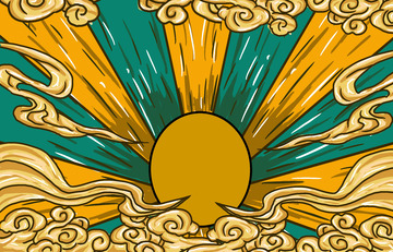 国潮手绘云发射背景