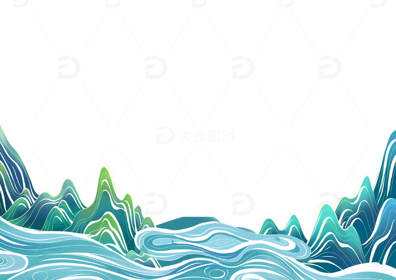 源文件下载【趣麦麦图】国潮浪花山脉元素