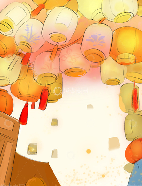 源文件下载【趣麦麦图】橘黄七夕灯笼花灯庙会市集灯光中国风手绘图