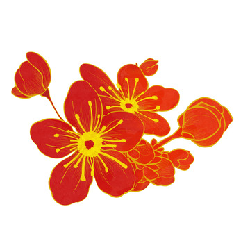 红色金边樱花梅花晕染中国风国潮手绘图
